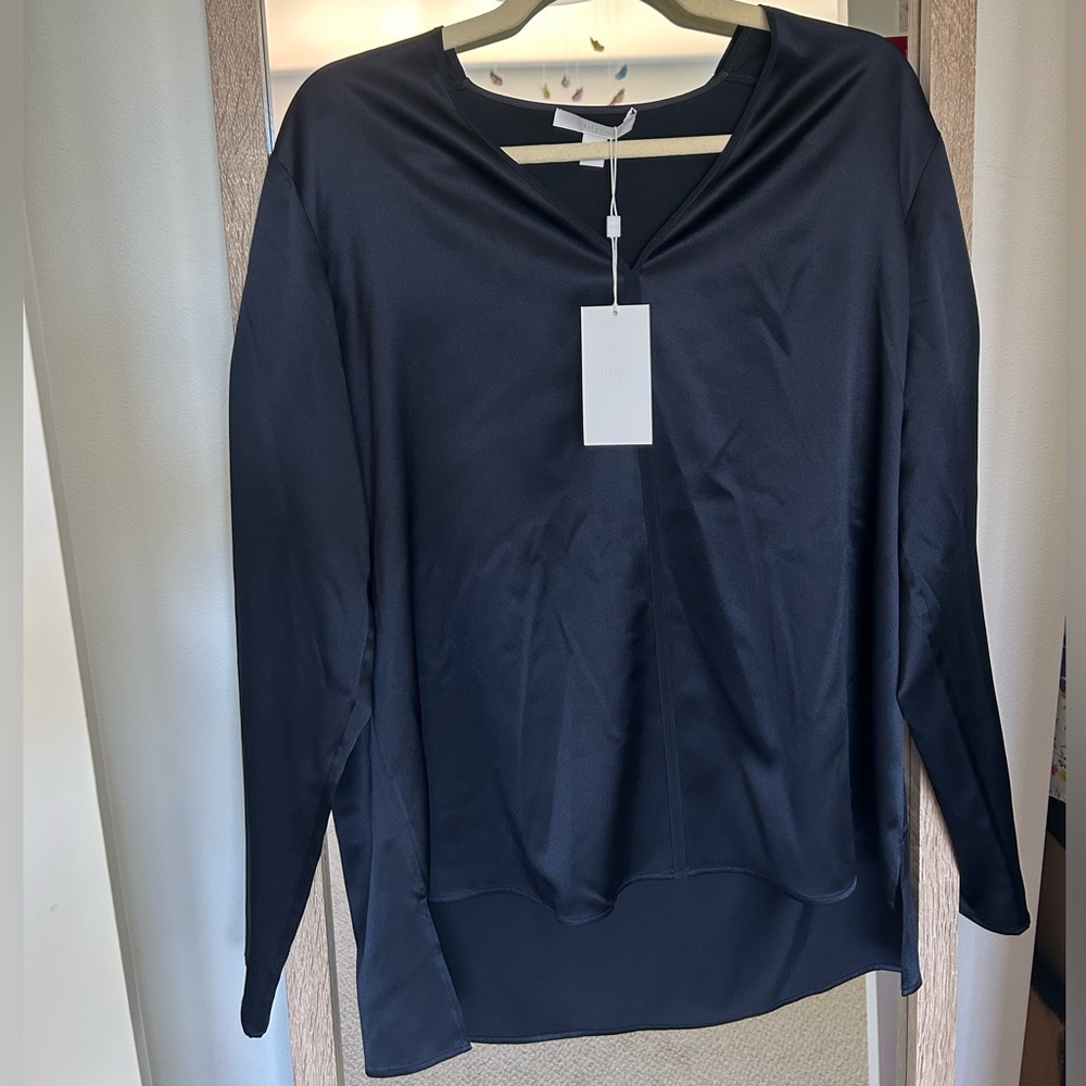 Hugo Boss Ivala V-neck Stretch Silk Blouse Size US 10